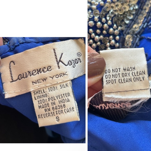 VTG LAURENCE KAZAR 90s 100% Silk Beaded Halter Gown Prom Formal Maxi Dress Sz S - Picture 2 of 16